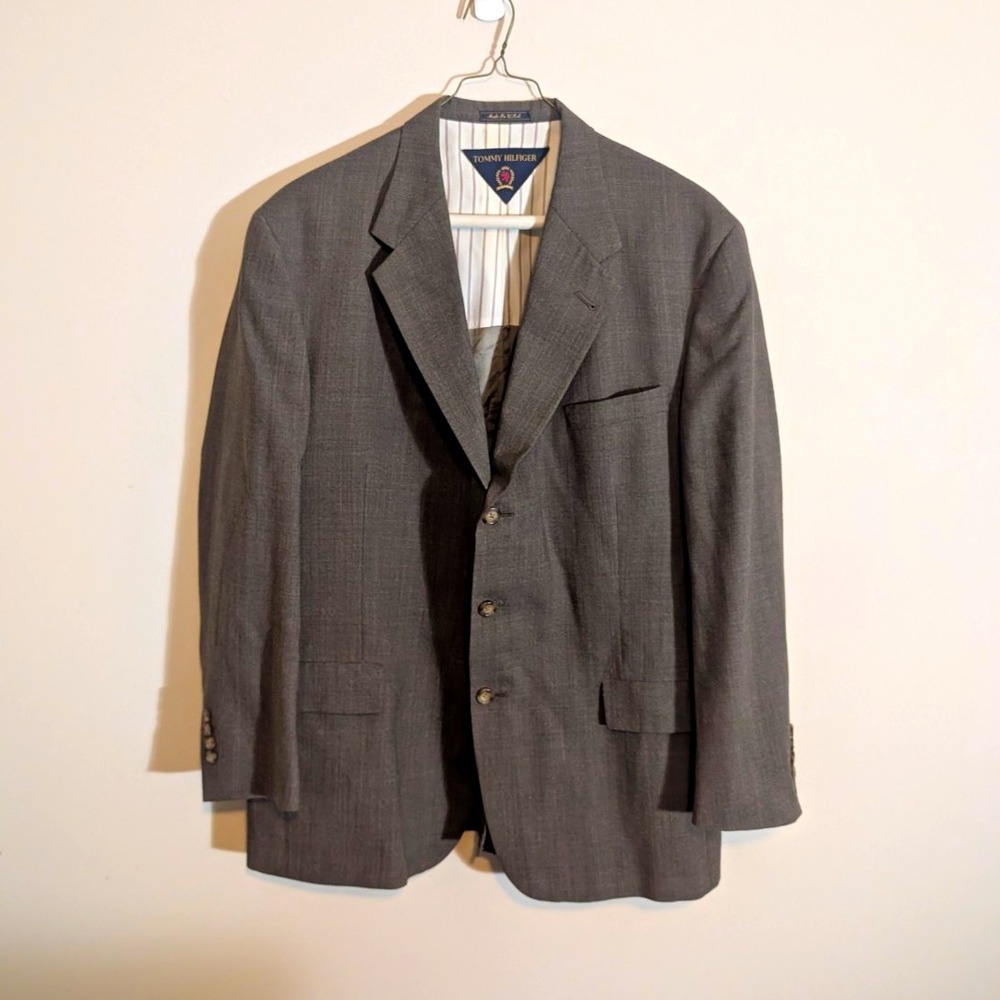 Tommy Hilfiger Mens Grey Glen Plaid Blazer Made in USA Vintage 3 Button Jacket